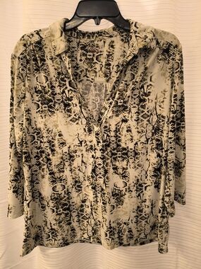 212 Collection Olive and Black Snake-Print Button Down Shirt
